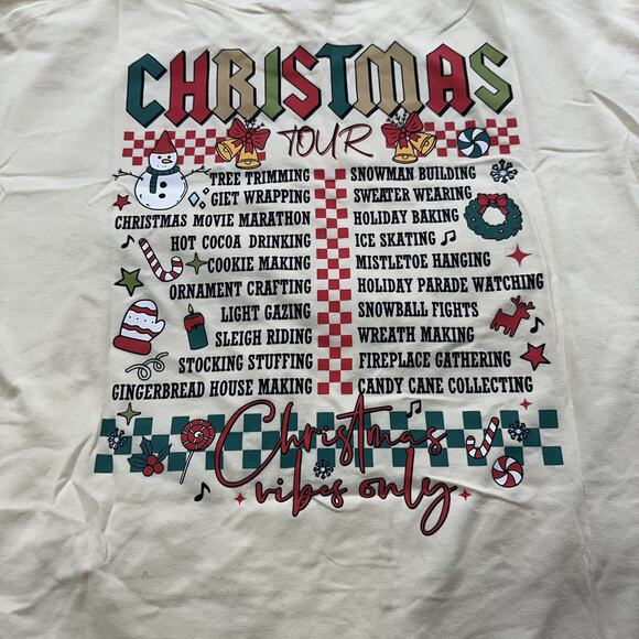 Holiday Graphic T Shirt Festive Christmas Tour List Activities Short Sleeve NEW - Picture 3 of 6